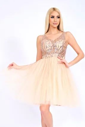 Abito princess con gonna gonfia in tulle e corpetto dorato glitterato