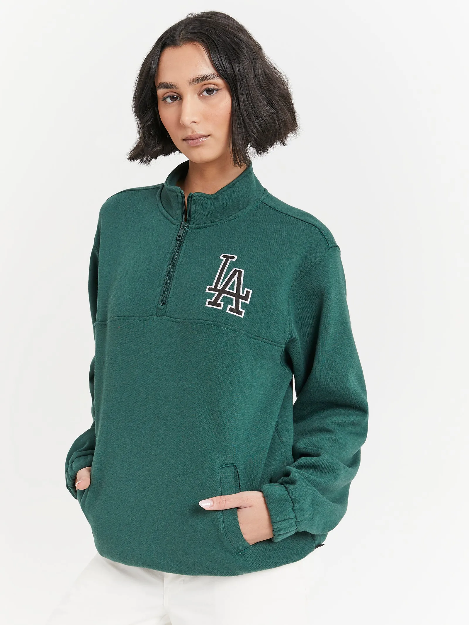 Animal 1/4 Zip Neck Crew in Dark Cedar