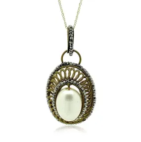 Antique Victorian Faux Pearl & Cut Steel Pendant Necklace