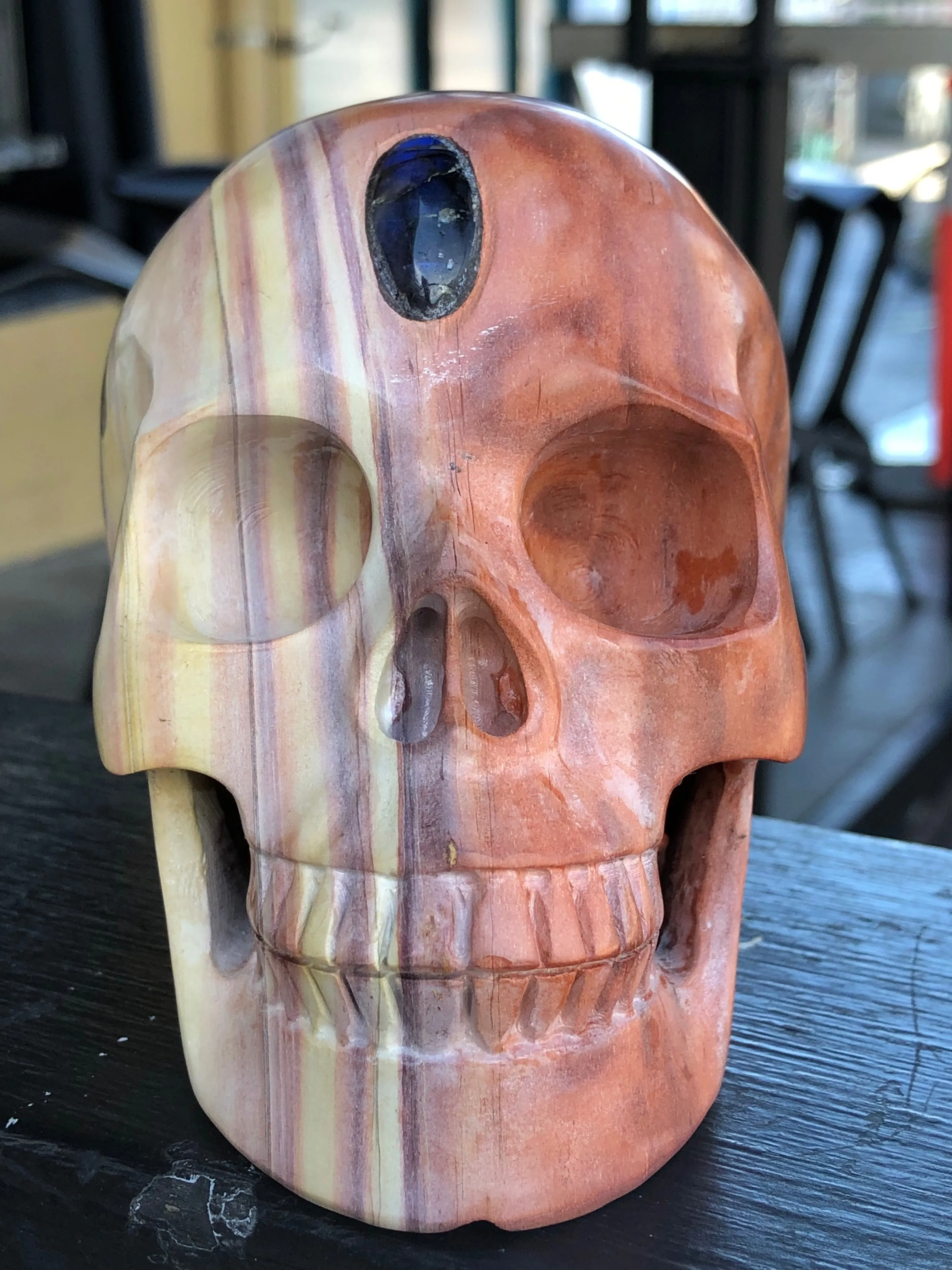 Australian Print Stone Skull with Labradorite Third Eye Feature [1k1062]