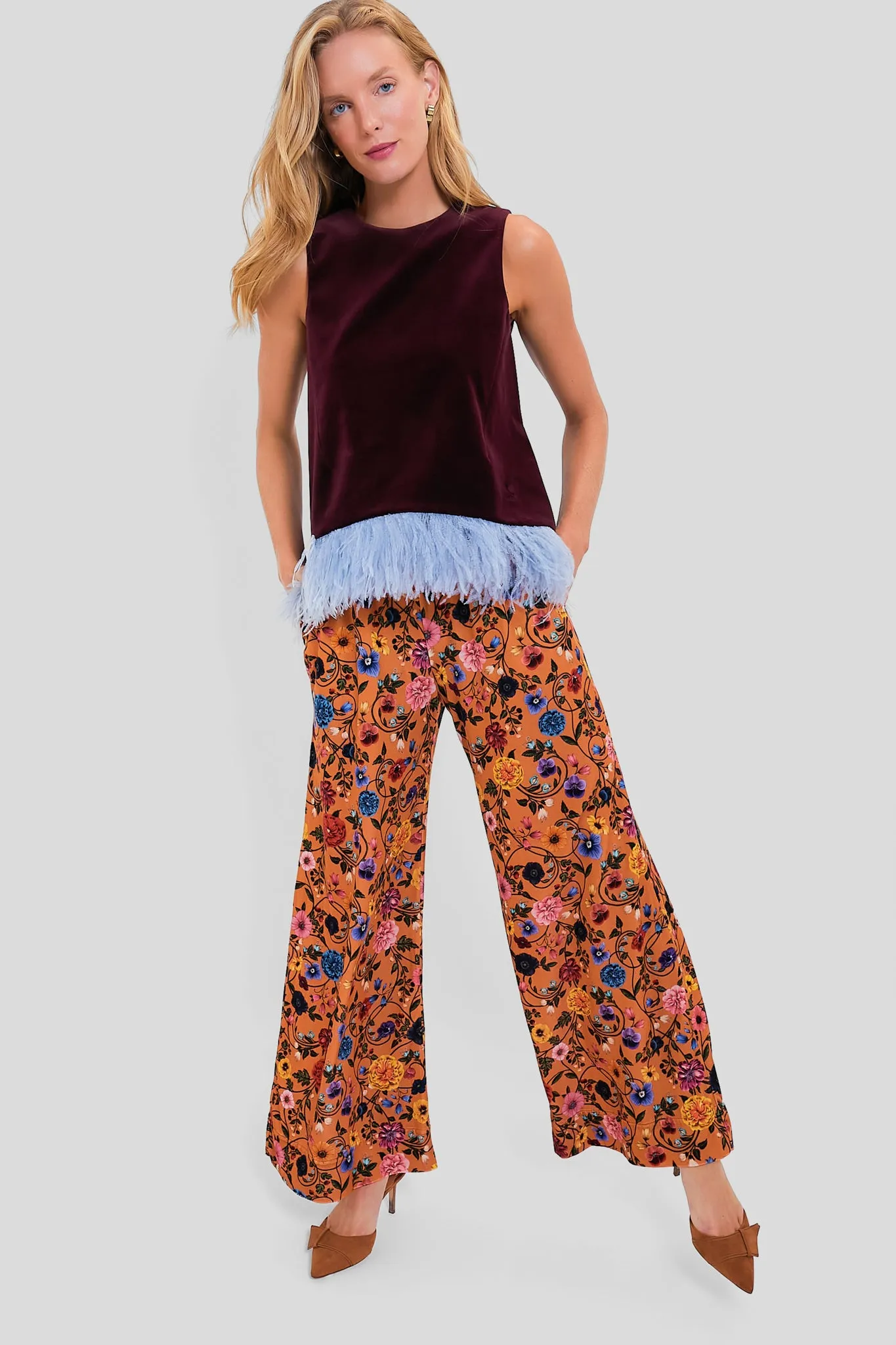 Botticelli Rust Velvet Pallazzo Pants