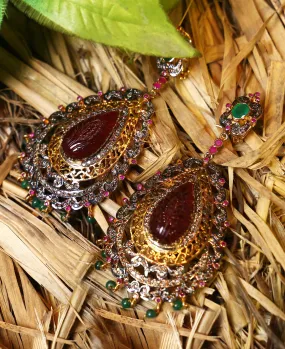 Carved Tourmaline Polki Earrings