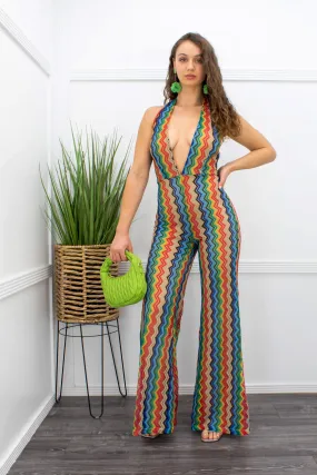 Deep V Neck Halter Jumpsuit