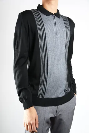 DT 1/4 Zip Lux Vertical Stripe Polo Ls