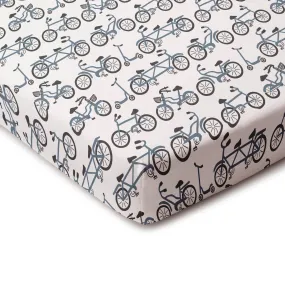 Fitted Crib Sheet - Bikes Slate Blue