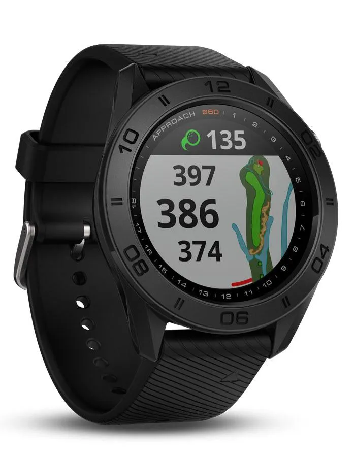 Garmin Approach S60 Golf Watch - Black Polymer -Black Silicone Band- Touchscreen