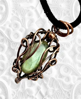 Green Labradorite Wire Wrapped Pendant