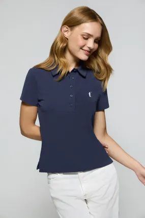 Polo Pereira azul marino de cinco botones de mujer con logo engomado Rigby Go