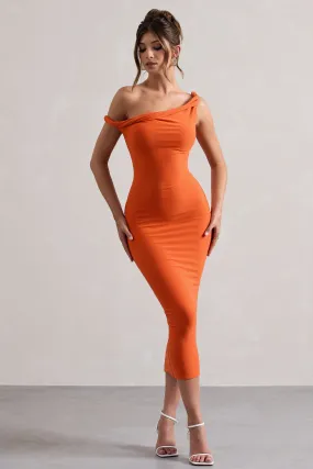 Salome | Robe mi-longue orange torsadée et asymétrique