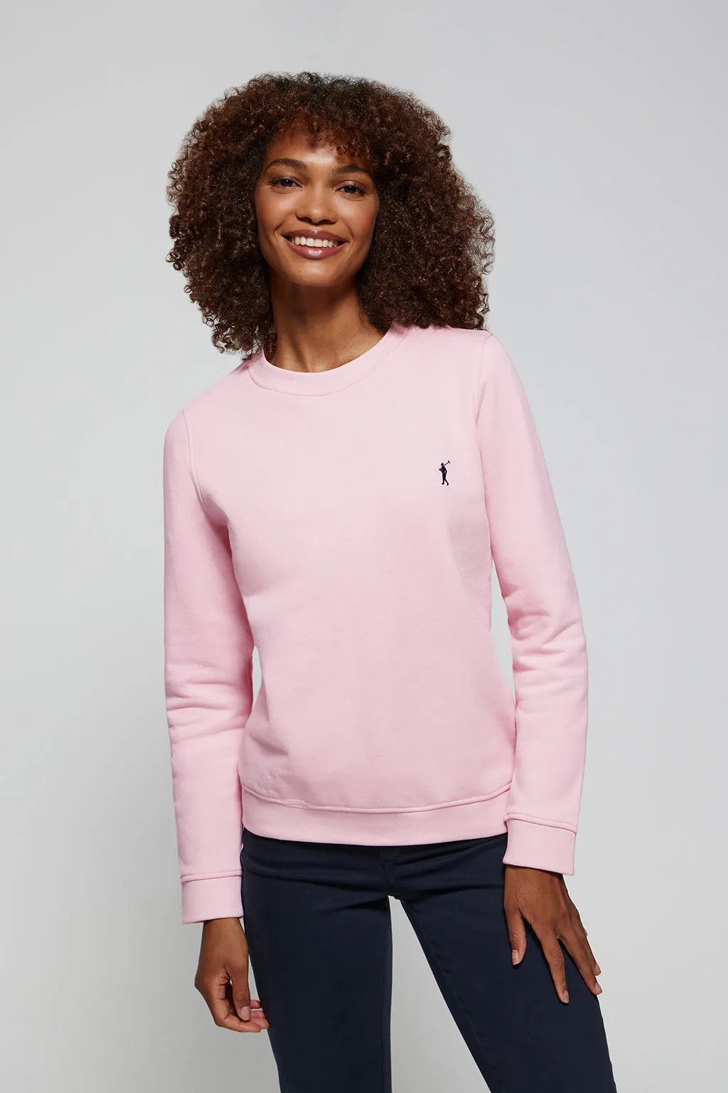 Sudadera básica rosa de cuello redondo y logo Rigby Go