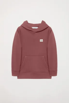 Sudadera orgánica de capucha y bolsillos malva Neutrals kids con logo