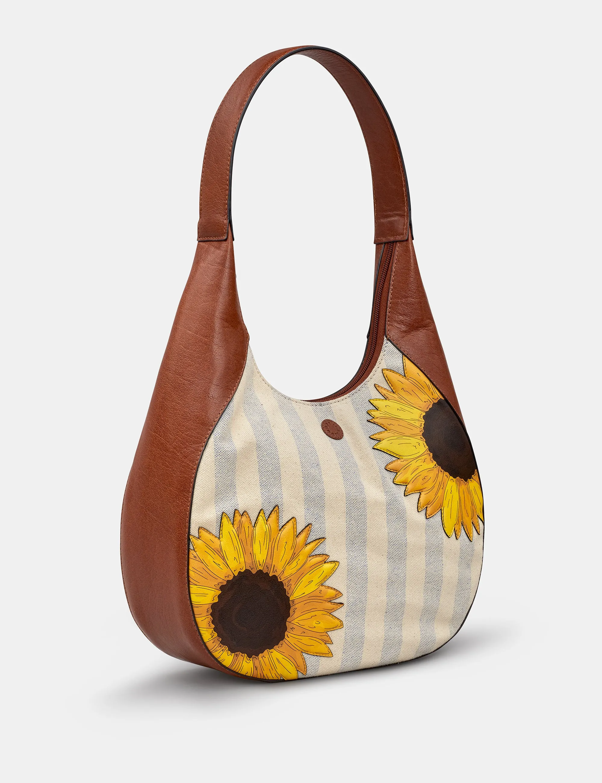 Sunflower Bloom Leather And Canvas Shoulder Bag