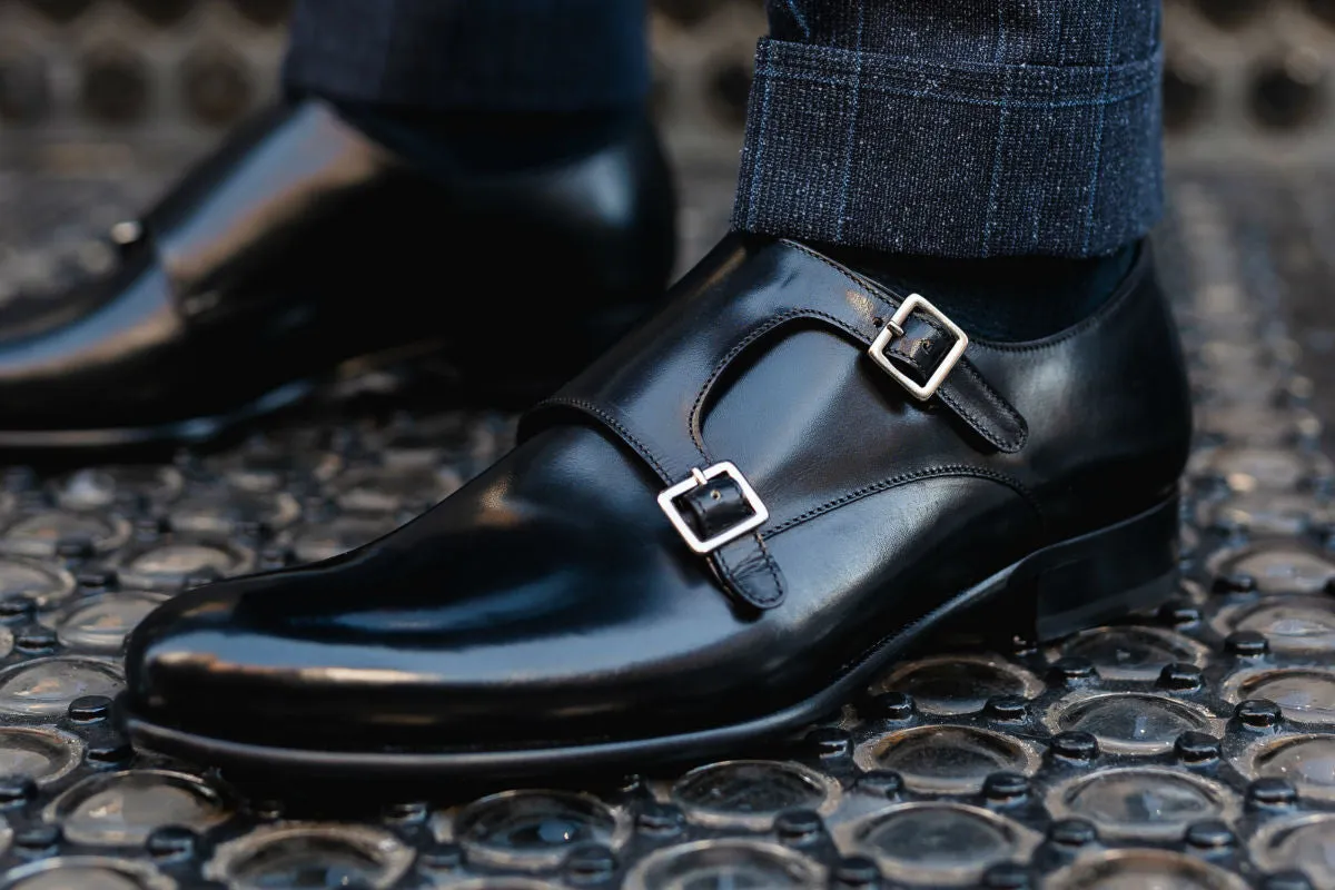 The Poitier Double Monk Strap - Nero