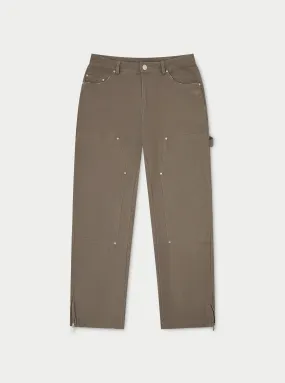 TWILL RIVET DETAIL CARPENTER PANT - BROWN