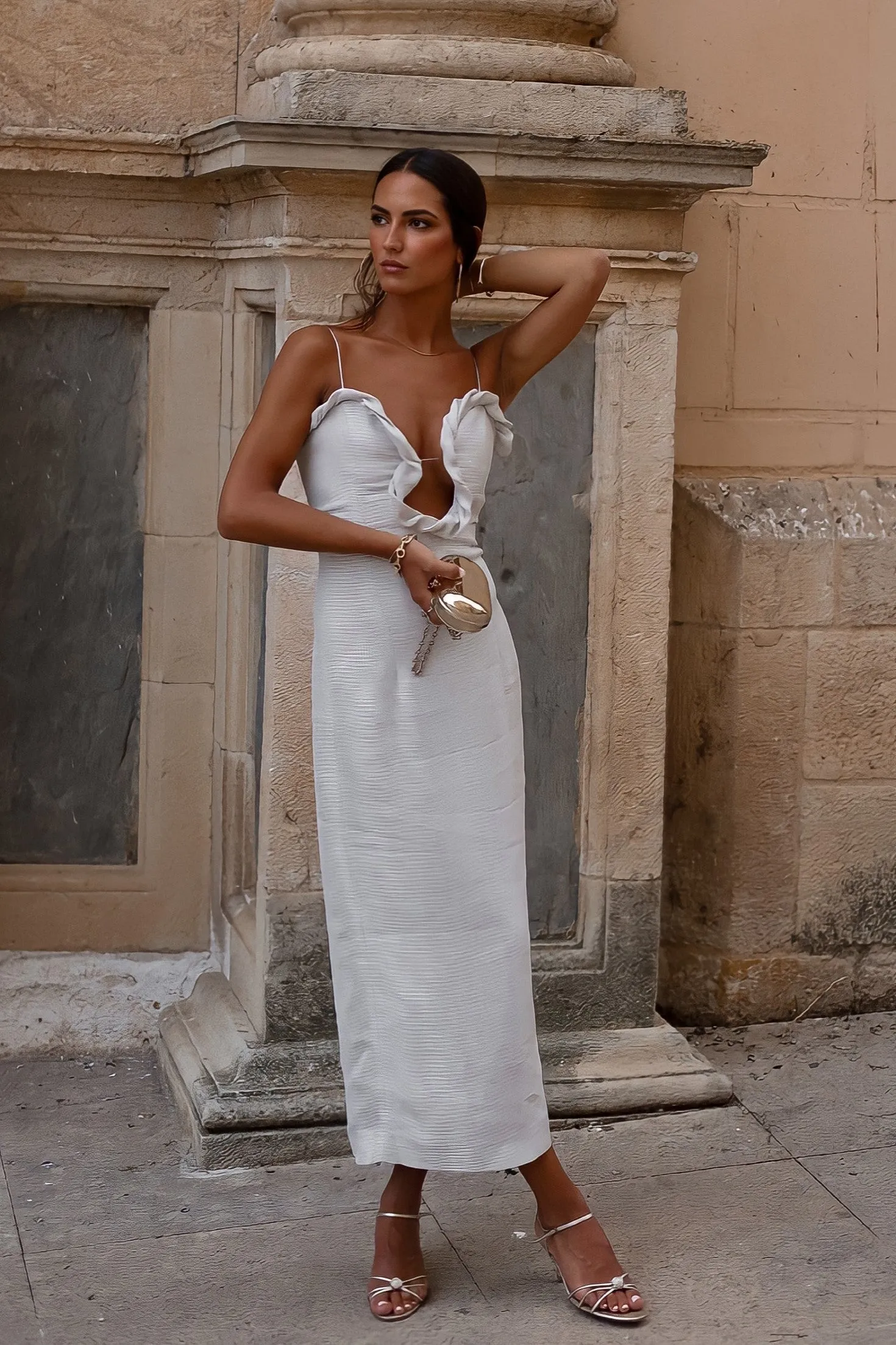 VESTIDO COMPRIDO CINZA DE ALÇAS