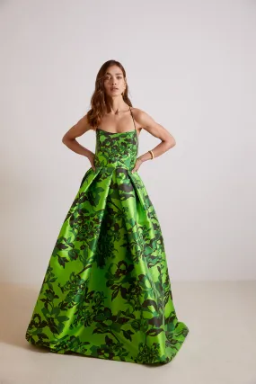 VESTIDO COMPRIDO MIKADO VERDE