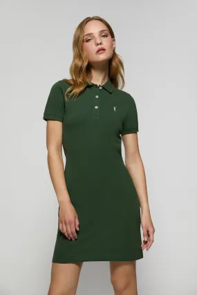 Vestido polero manga corta verde botella con bordado Rigby Go