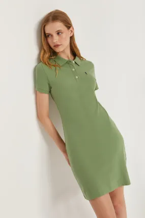 Vestido polero manga corta verde con bordado Rigby Go