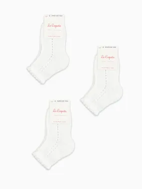 White Openwork Short Girl Socks Set